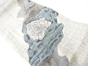 アンティーク　手織り真綿紬草花模様織出し袋帯